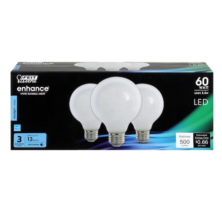 Feit Electric Feit Enhance G25 E26 (Medium) Filament LED Bulb Daylight 60 Watt Equivalence 3 pk G2560W950CAFL3R